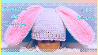 Gorrito con orejas de conejo para bebe  niño niña en gancho o a crochet 122 [upl. by Petulah789]