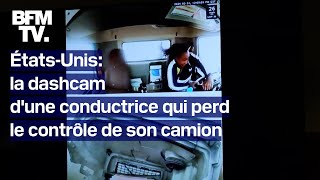 ÉtatsUnis une conductrice perd le contrôle de son camion qui reste suspendu à un pont [upl. by Nolyaj792]