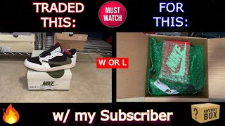 TRADED TRAVIS SCOTT OLIVE JORDAN 1s for a Mystery Box  4 Sneakers W or L [upl. by Nwahsuq]