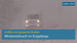 Wintereinbruch im Erzgebirge  Unfälle und gesperrte Straßen [upl. by Yrogiarc805]