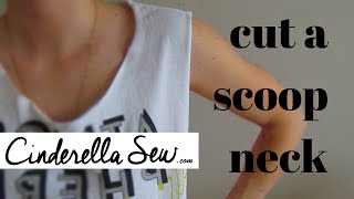 How to cut collar off tshirt  Cut tshirt into scoop neck  Make a lower neckline on a tee [upl. by Chevy]