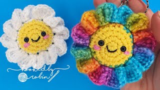 Crochet Amigurumi Flower Keychain NO SEWING REQUIRED [upl. by Steinway]