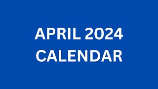 April 2024 Calendar with Holidays in USA India UK Australia Canada [upl. by Shore]