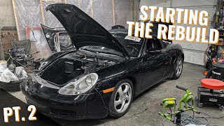 Damage Future Plans Disassembly amp Beginning Repair 2001 Porsche Boxster 986 Rebuild Pt 2 [upl. by Amador838]