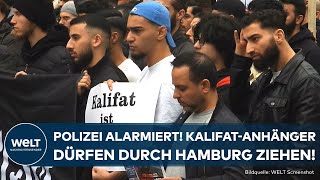 HAMBURG Neue IslamistenDemo  KalifatAnhänger dürfen durch Hamburg ziehen [upl. by Jerrilee963]