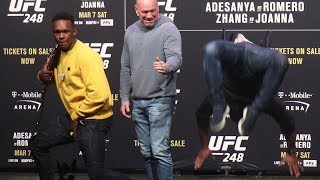 Yoel Romero does a backflip in Israel Adesanya face off  UFC 248 Staredown [upl. by Oler]