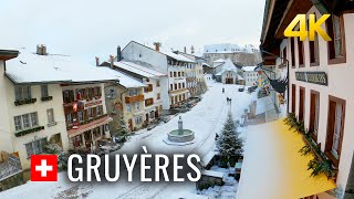 The medieval town of Gruyères in the heart of Switzerland 🇨🇭 Winter Wonderland 4K [upl. by Ridglee]