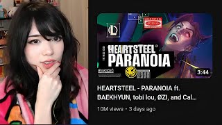 Emiru Reacts to New League Song quotHEARTSTEEL  PARANOIA Official Music Videoquot [upl. by Arateehc]