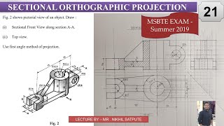 Engineering Drawing  Sectional Orthographic Projection Problem 21  Learn with Nikhil [upl. by Placidia]