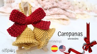 CAMPANAS NAVIDEÑAS CROCHET TUTORIAL  Tutorial Sub 🇺🇸🇪🇸 GretaWings [upl. by Bowrah572]