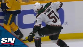 Coyotes Troy Stecher Slips Puck FiveHole on Breakaway After Exiting Penalty Box vs Predators [upl. by Irvin11]