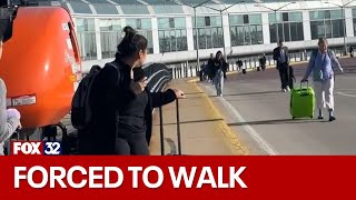 Protesters block way to OHare Airport travelers seen walking to terminals [upl. by Ynohtnad777]