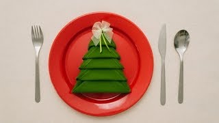 🎄 Christmas Tree Napkin Folding Tutorial  HOW TO  Handimania DIY [upl. by Gallager830]