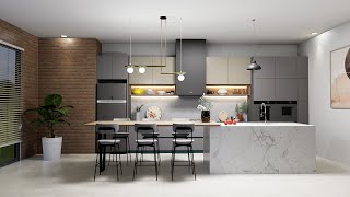 Sketchup interior design 42 make a kitchen set and D5 render [upl. by Arza]