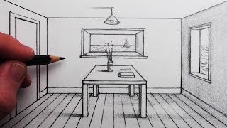 How to Draw a Room in 1Point Perspective for Beginners [upl. by Devad571]