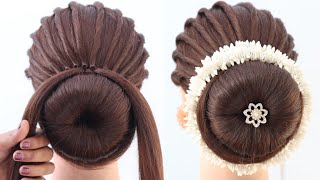 very easy and quick bun hairstyle for saree  juda hairstyle with gajra  party hairdo [upl. by Remus]