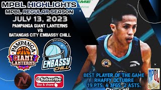 MPBL HIGHLIGHTS PAMPANGA GIANT LANTERNS VS BATANGAS CITY EMBASSY CHILL JULY 13 2023 [upl. by Festatus]