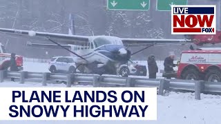 Plane makes emergency landing on snowy highway outside Washington DC  LiveNOW from FOX [upl. by Ariela]