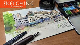 Drawing Paris Buildings Street Scenes with Dip Pen Technical Pen amp Watercolor [upl. by Aicittel]