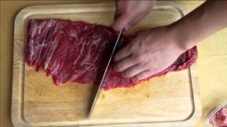 Knife Skills Slicing Steak For Stir Fry [upl. by Rheinlander]