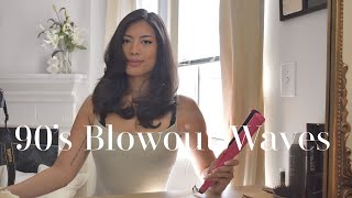 Salon Blowout At Home With A Straightener  90’s Blowout Waves  Hair Tutorial Laura Marquez [upl. by Rebor]