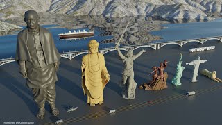 Tallest Statue Without Base Size Comparison 60 statues  3d Animation Comparison [upl. by Eedoj]