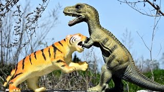 Big Tiger vs Giant T Rex Dinosaur Animals Toys [upl. by Atil402]