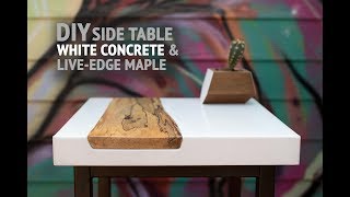 DIY White Concrete Table w LiveEdge Maple Inlay using GFRC mix  How To Make [upl. by Nelleyram]