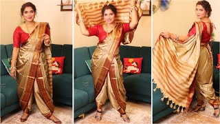 How To Wear Nauvari Saree  Dhoti Style Saree draping Maharashtrian Saree Draping Silk Saree [upl. by Ramak711]