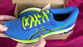 Unboxing  ASICS GTXPRESS 2 Running Shoes  Bright Blue with Lime Green Accents [upl. by Avrenim307]