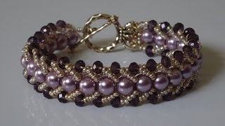 How to make a beautiful and easy pearl bracelet flat spiral stitch [upl. by Yentruok]