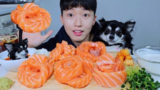 SUBSalmon Noodles with Various SaucesTsuyu Yogurt Spicy sauce ASMR MUKBANG [upl. by Emirac]