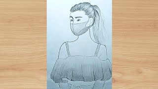 Girl Face Mask Drawing  How to Draw a Girl with Face Mask  Pencil sketch for beginners [upl. by Kalfas]