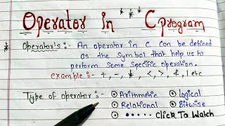 Operators in C programming  Classification of operators l Handwritten notes  B Tech  BCA all exam [upl. by Voe393]