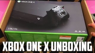 XBOX ONE X UNBOXING Official Early Console Unboxing  Extras [upl. by Suidualc]