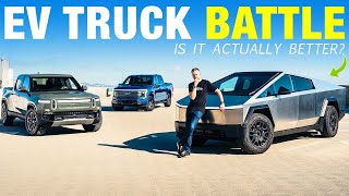 Tesla Cybertruck vs Rivian R1T vs Ford F150 Lightning  Electric Pickup Truck Comparison [upl. by Assirk]