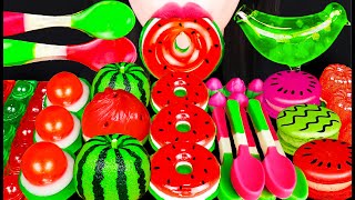 ASMR Watermelon Dessert Edible Spoon Layered Jello Konnyaku Jelly Mukbang 수박 레이어드 젤리 디저트 먹방 [upl. by Becker832]