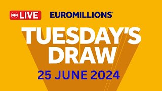 The National Lottery Euromillions Draw Live Results From Tuesday 25 June 2024  euromillions live [upl. by Ahseinat]