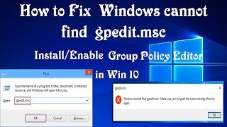 How to Fix gpeditmsc not found error in windows 10 How To Enable Group Policy Editor gpeditmsc [upl. by Yetsirhc767]