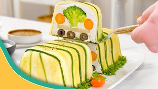 Légumes et gâteau  terrine dété multicolore avec crème de champignons  Végan léger amp délicieux [upl. by Yolanthe]