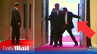 Awkward moment Xi Jinping’s aide forcefully blocked from entering BRICS summit [upl. by Nekcerb]