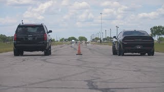 800 HP Tahoe RST vs 707 HP Hellcat Challenger Widebody [upl. by Ennaeus]