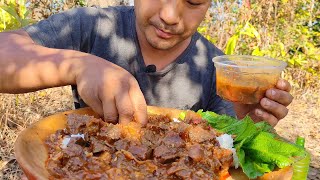 eating spicy mutton liver and meat gravy  kents vlog [upl. by Lihas494]