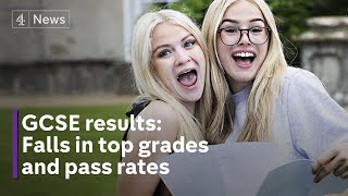 GCSE results day Number of top grades and passes down in England [upl. by Seline]