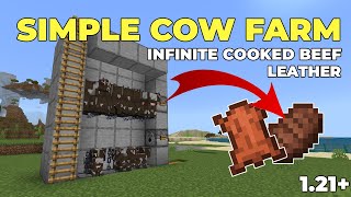 SIMPLE COW FARM Infinite Cooked Beef  Leather Minecraft Bedrock 121  MCPE  XBOX  PS5 [upl. by Ahsiaa]