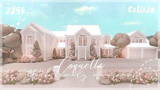 aesthetic blush coquette mansion ‎♡₊˚ 🦢 exterior  bloxburg house build [upl. by Ettenim]