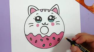 HOW TO DRAW A CUTE KITTEN DONUT SUPER EASY [upl. by Lede]