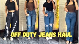 OFFDUTY JEANS HAUL 5 TRENDY JEANS Bootcut  ripped jeans  College outfit ideas 🎀 [upl. by Ileek]