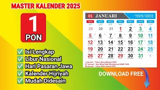 GRATIS DOWNLOAD TEMPLATE KALENDER TAHUN 2025 LENGKAP DENGAN HARI LIBUR NASIONAL [upl. by Mccreery]