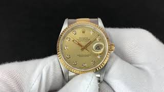 Rolex 16233 Datejust 1995 Diamond Dial No Holes Bicolor [upl. by Tsyhtema]